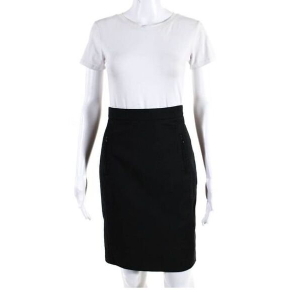 Akris Punto Black Cotton Front Zip Pockets Knee Length Pencil Skirt Size 10 - Picture 1 of 8